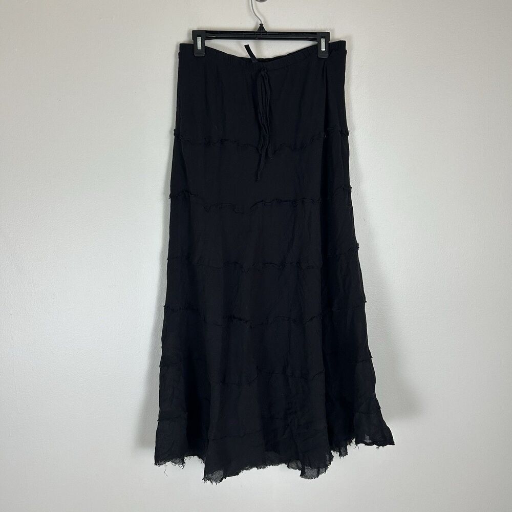 Lapis L Black Maxi Skirt Tiered Ruffle Pull On Grunge Witchy Whimsigoth Dark